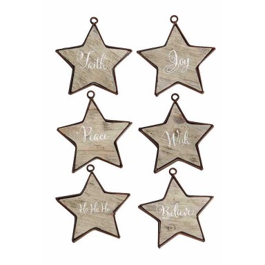 Assorted Metal Framed Wooden Star Ornaments