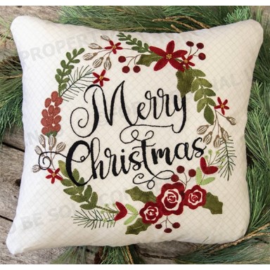 Merry Christmas Wreath Pillow