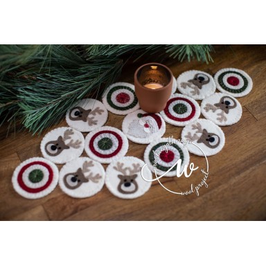 Santa And His  Reindeer Ornaments or Table Mat